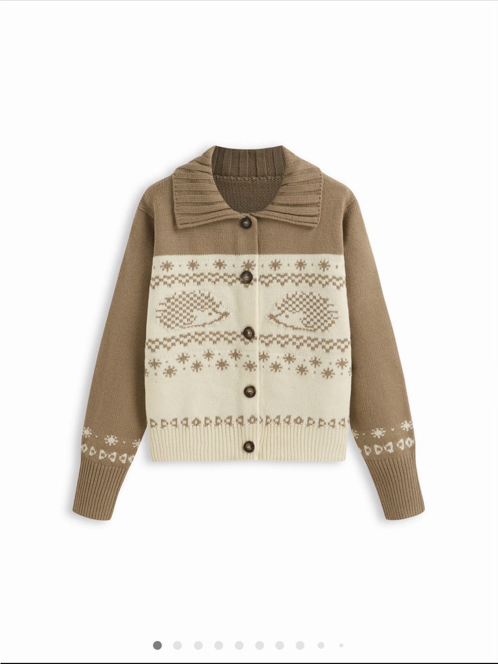 Cider Knit Collar Hedgehog Pattern Button Cardigan